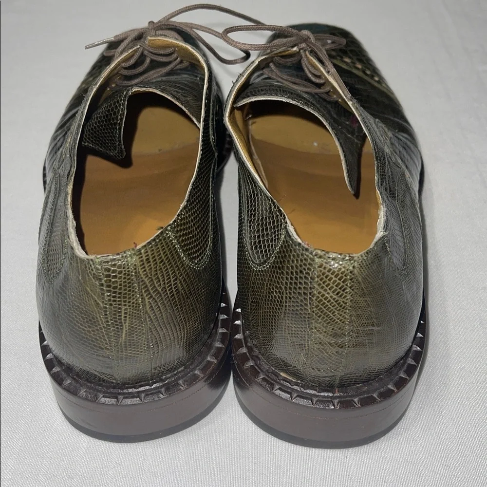 David Eden Sophisticated Olive Crocodile Lizard Derby Shoes